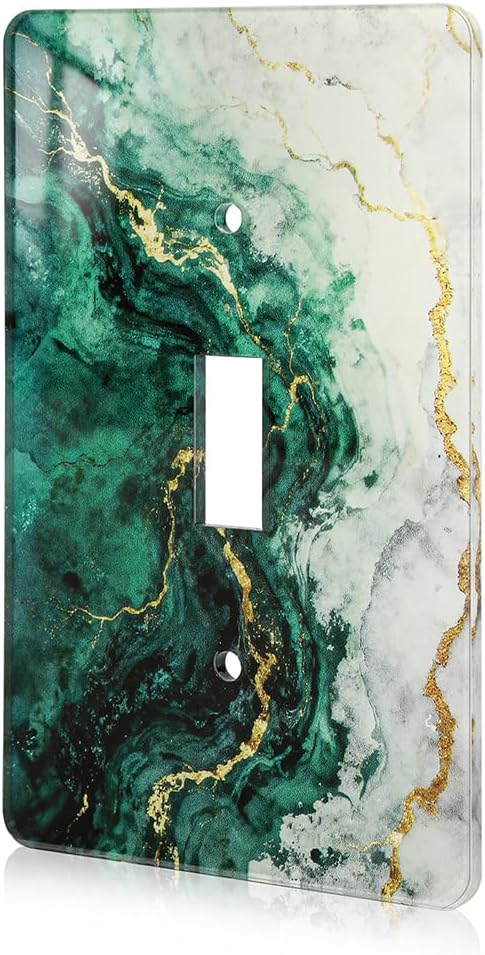 Modern Abstract Lexury Dark Turquoise Teal Blue Gray Marble Textured Acrylic Switch Wall Plate Light Switch Plates Cover Durable Acrylic Wall Plate Decorative Single Gang Wall Plate