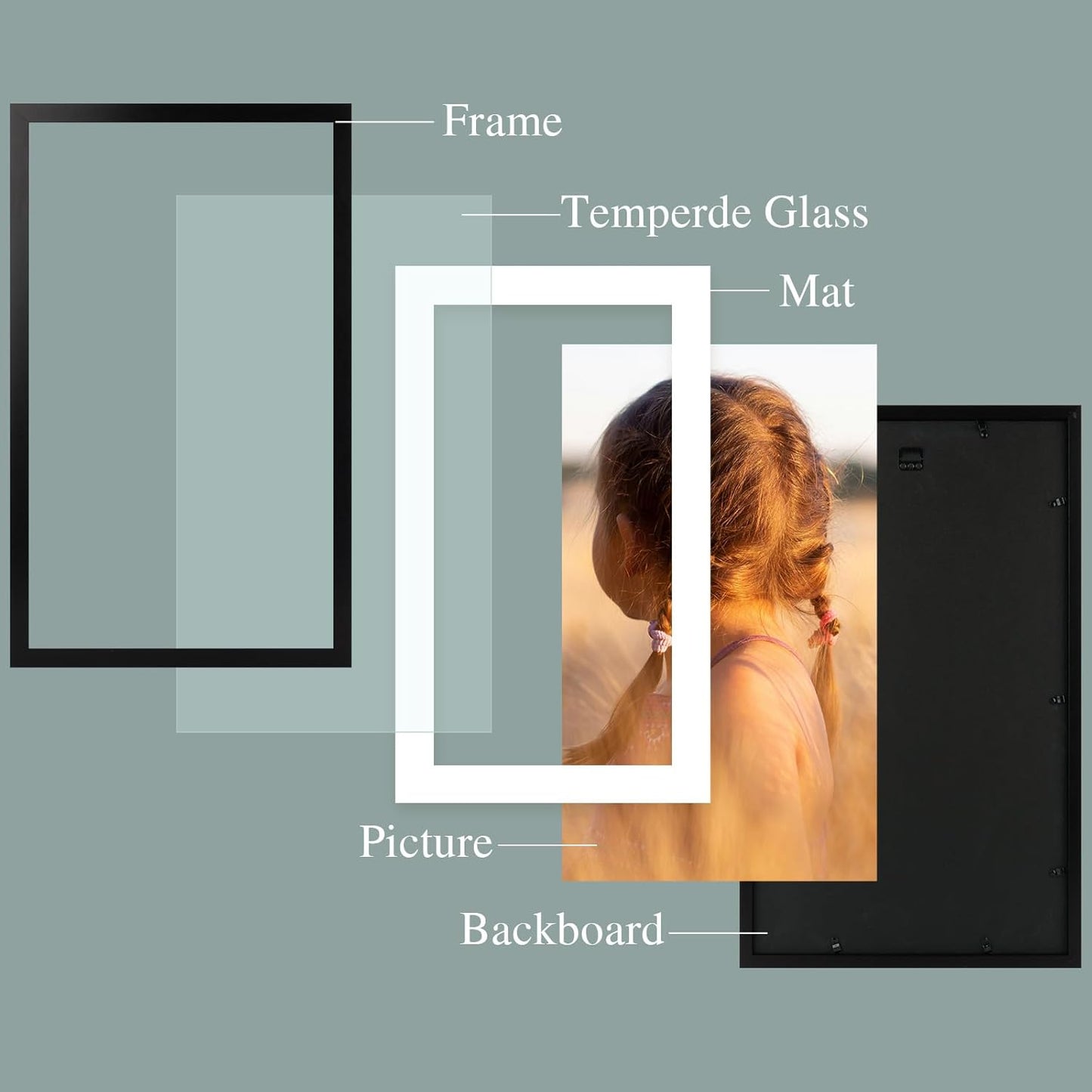 Golden State Art, 14x24 Picture Frame with Mat for 11x22 - High Definition Glass Wall Mounting Horizontal Vertical Display (Black, 1 Pack)