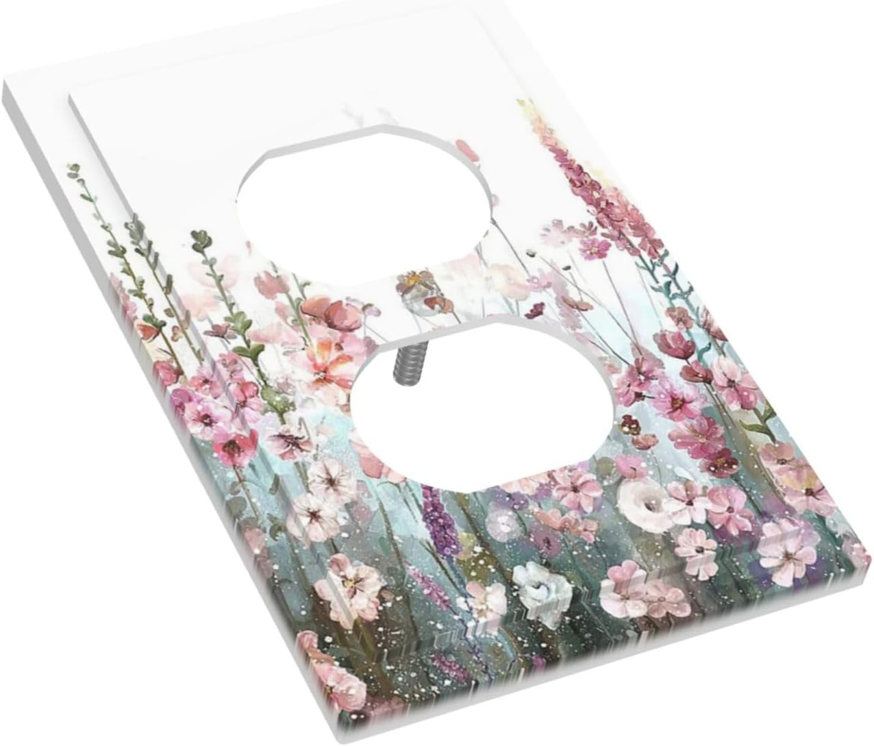Colorful Flowers Pink Floral Watercolor Plant Outlet Covers 1 Gang Duplex Light Switch Cover Decorative Switch Plates Electrical Receptacle Faceplate Wall Plate for Bed Room Living Room Decor
