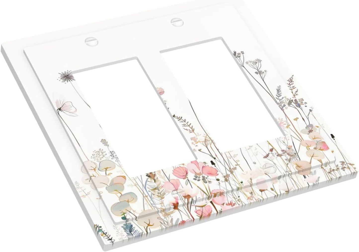 Floral Watercolor Wildflower Dandelion Plant Decorative Outlet Covers 2 Gang Double GFCI Rocker Electrical Wall Panels Light Switch Cover Plate for Farmhouse Bed Room Decor