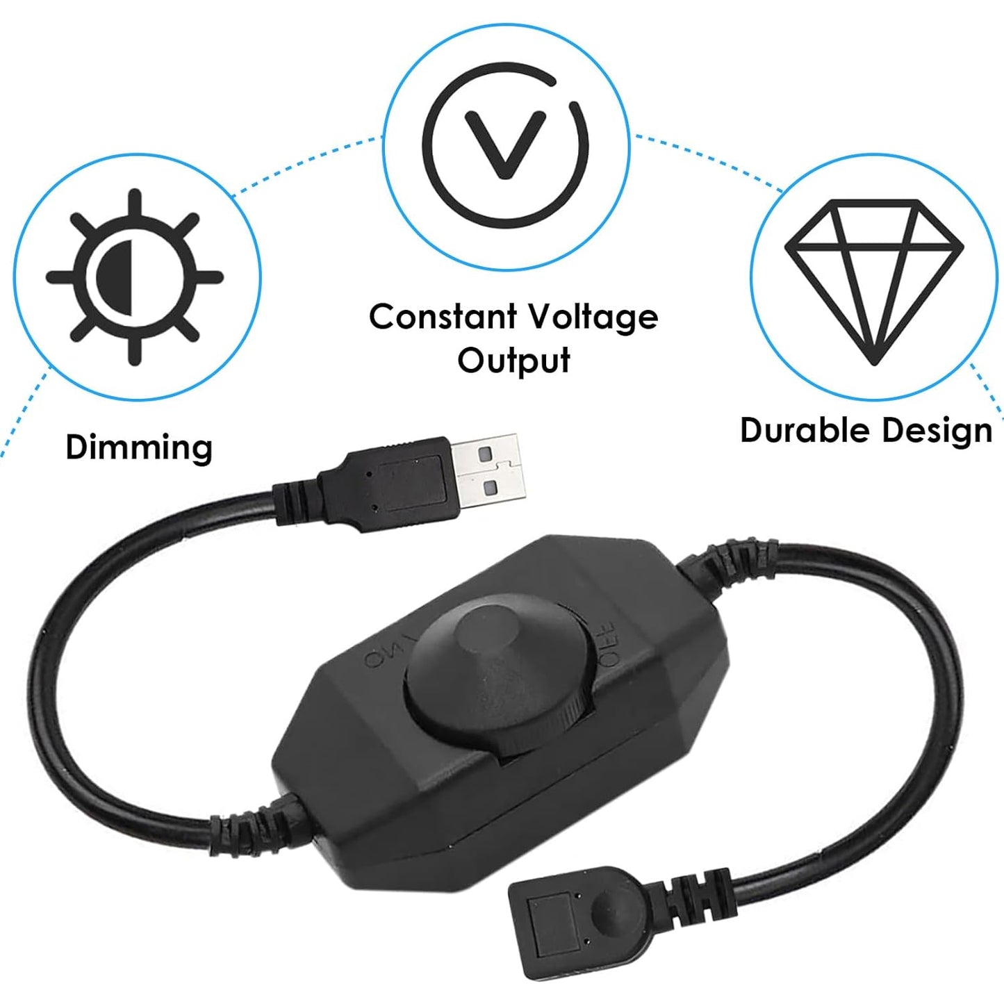 Onite 2-Pack USB Rotary Dimmer Switch with Knob, Current Adjustable Controller for 5V USB LED Strips, Lights, USB Fans (Black)