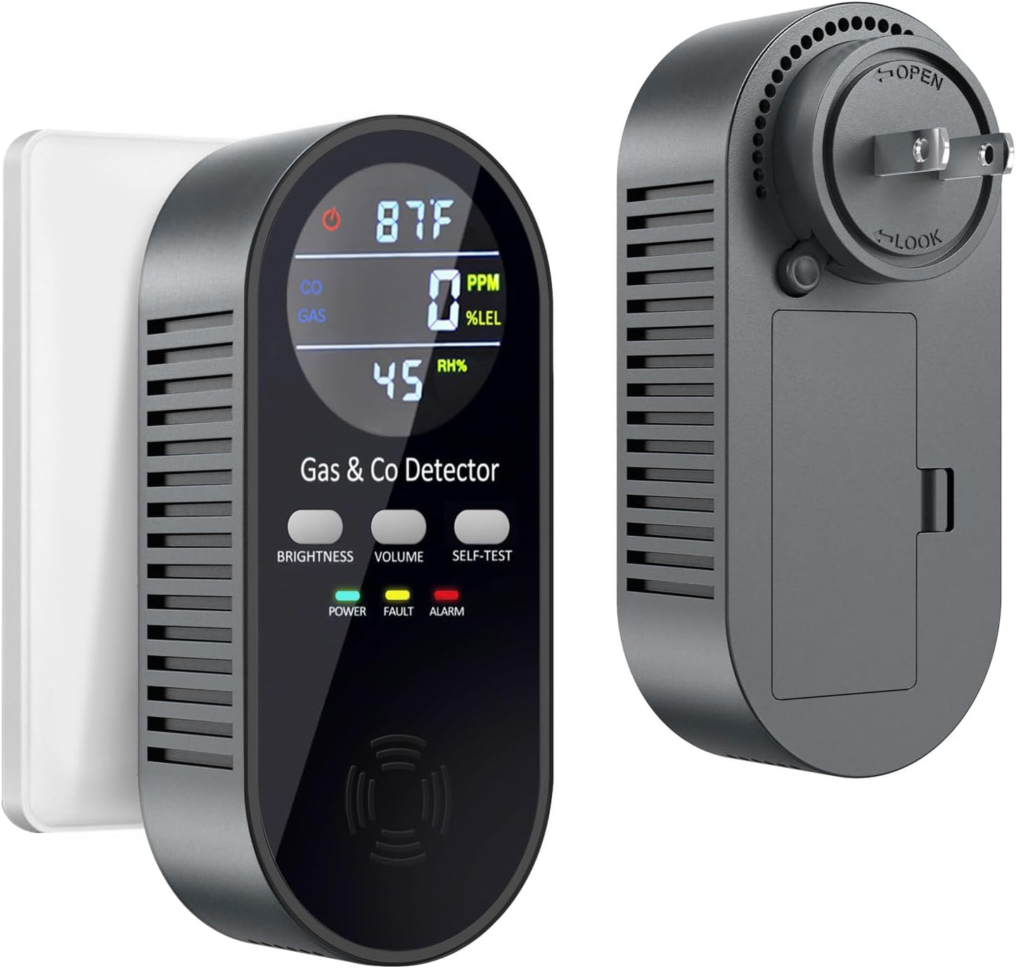 5-in-1 Carbon Monoxide Detectors, Combination Natural Gas Leak Detector and Carbon Monoxide detectors Plug in with 9V Battery Backup, Travel Carbon Monoxide Detector with Voice Brightness Control