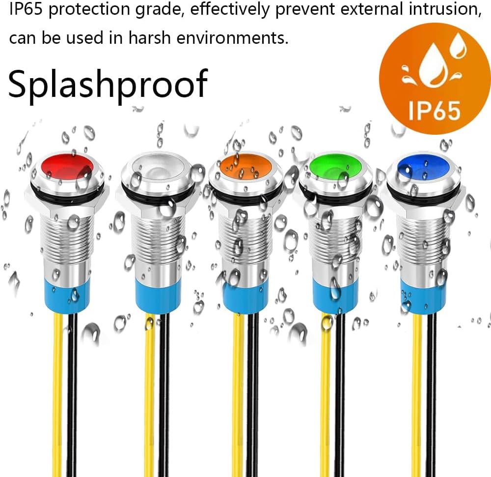 5pcs 8mm LED Metal Indicator Light 110V-220VAC Waterproof Signal Lamp (Blue)