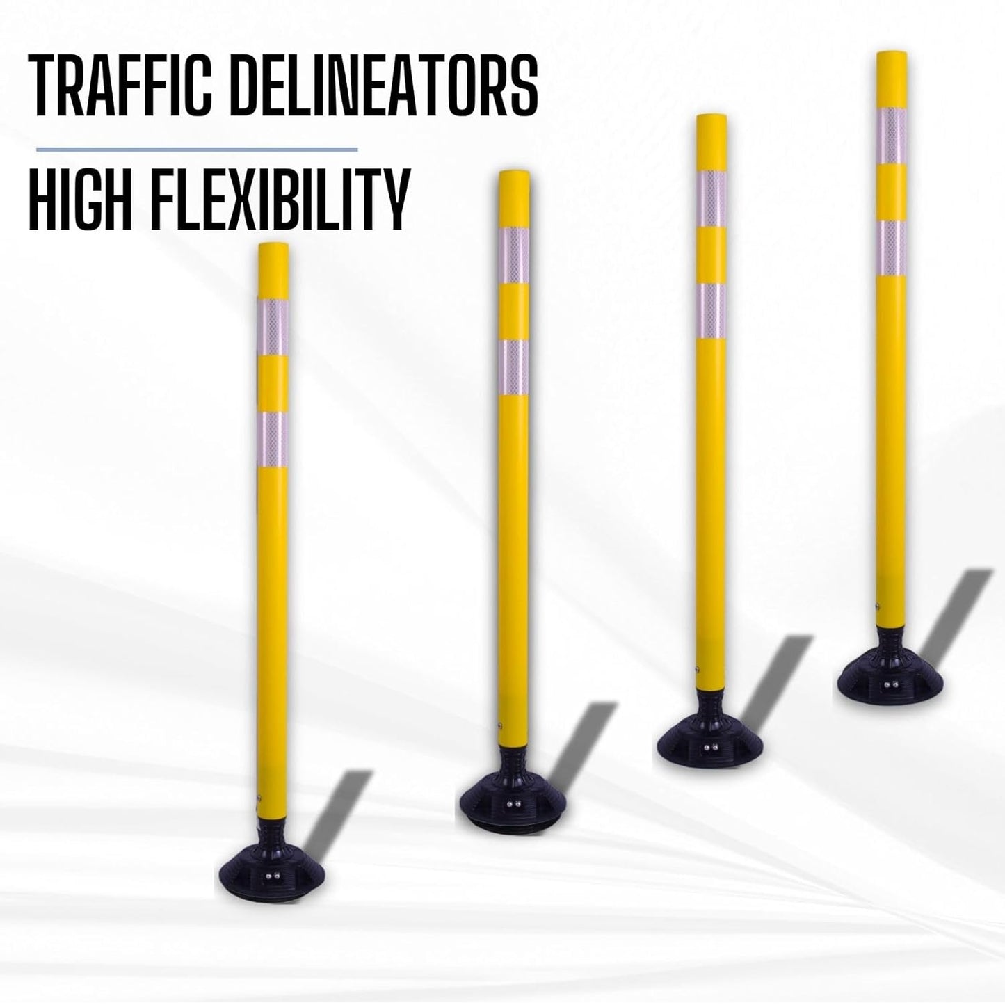 BESEA 8PCS 48" Traffic Delineator Posts with Detachable Base & High-Visibility Reflective Collars,Yellow Durable Flexible Safety Cones for Work Zones, Parking Lots, and Roadways