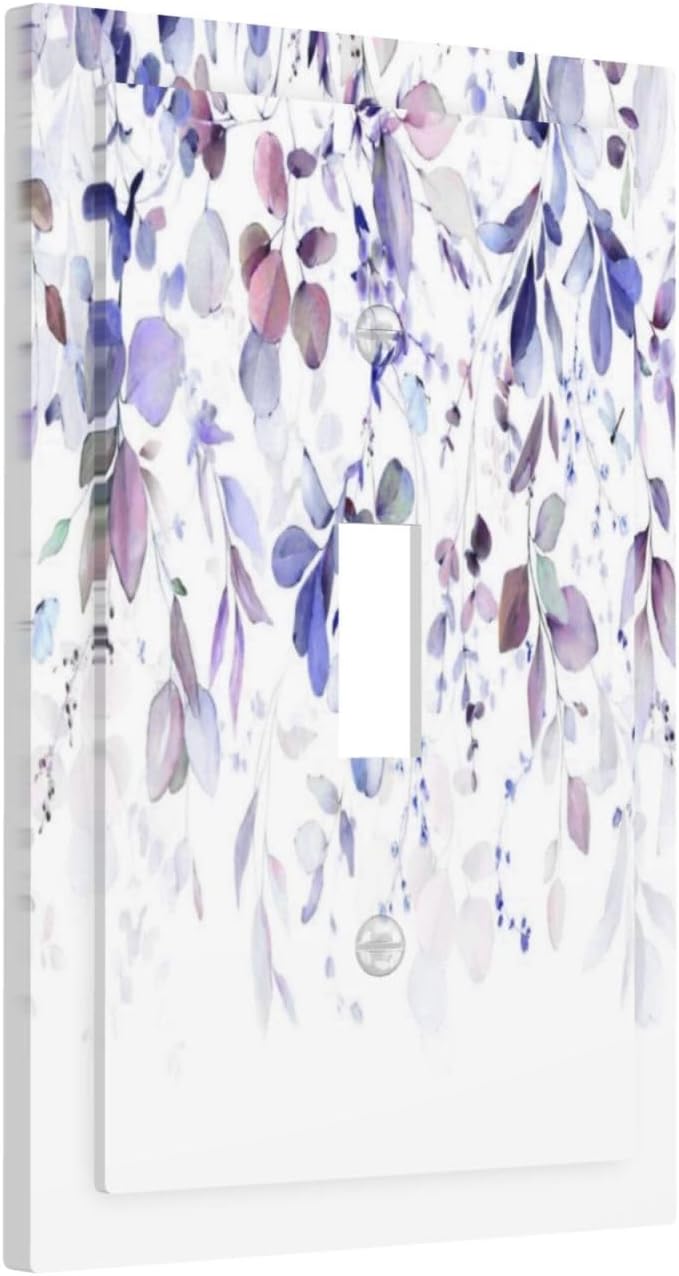 Purple Eucalyptus Watercolor Floral Rustic Leaf Decorative Light Switch Cover 1 Gang Single Toggle Device Electrical Faceplate Switchplates Decorator Outlet Wall Plate for Farmhouse Home Decor