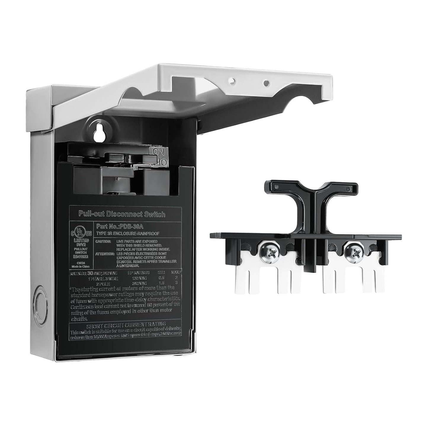 30 Amp AC Disconnect Switch Outdoor 120/240VAC Pull Out Switch Waterproof Metal Box for Air Conditioning Non-Fused