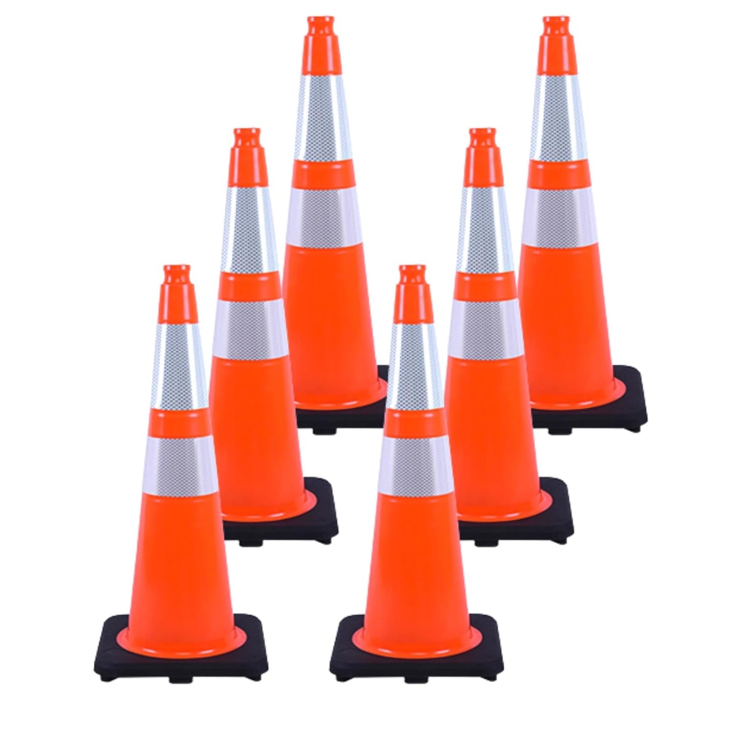 6 Pack 28 Inch Orange Traffic Cones with Reflective Bands, Heavy Duty Black Base Safety Cones for Road Work, Event Traffic and Outdoor Security (6, Orange, 28 Inch)