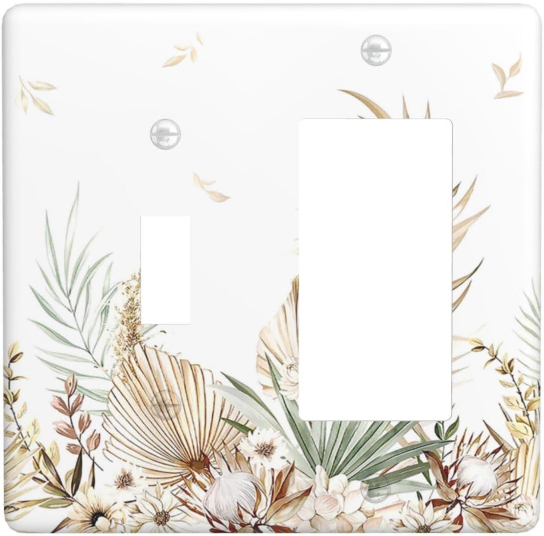 Outlet Covers Boho Leaves Watercolor Tan Leaf Floral Plant 1 Toggle 1 Rocker Combination Decorative Wall Plate Light Switch Cover Plate Electrical Switch Plates for Bedroom Home Decor