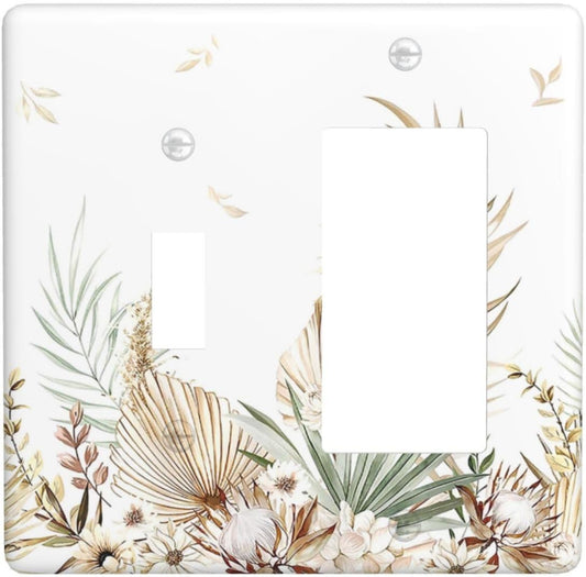 Outlet Covers Boho Leaves Watercolor Tan Leaf Floral Plant 1 Toggle 1 Rocker Combination Decorative Wall Plate Light Switch Cover Plate Electrical Switch Plates for Bedroom Home Decor