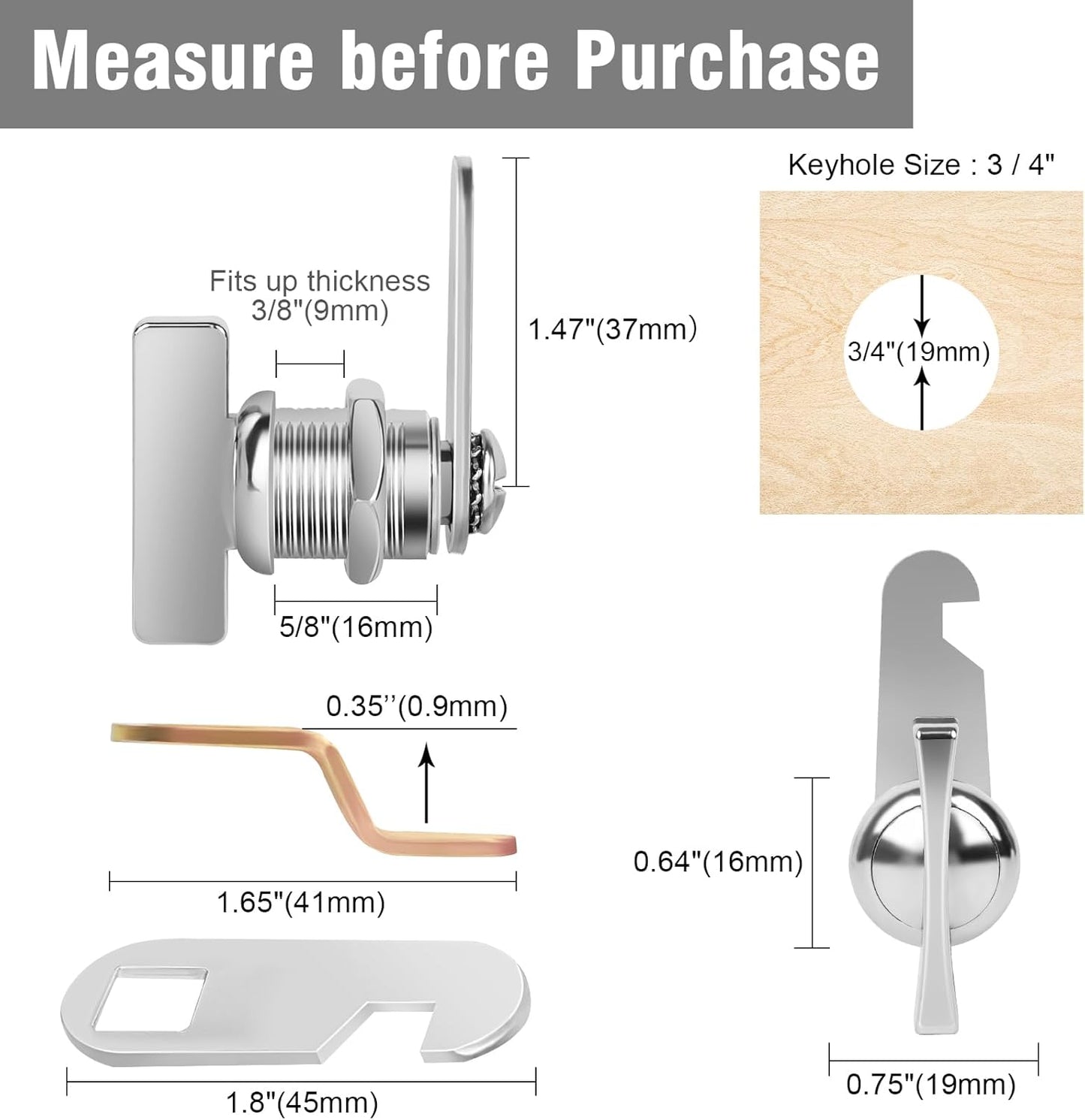 Sartaute 5/8' 5PCS Thumb Operated Offset Cabinet Locks, Keyless Non-Locking RV Compartment Lock, Fits on Camper, Vehicles, Files Drawers