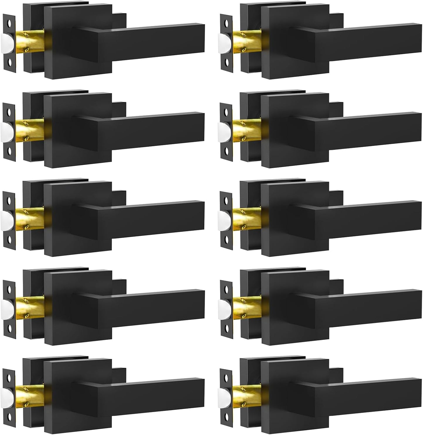 Passage Door Lever, 10 Pack Matte Black Interior Door Handles for Hallway and Closet, Heavy Duty Square Interior Keyless Door Handles Non-Locking Door Knobs for Right & Left Side Door