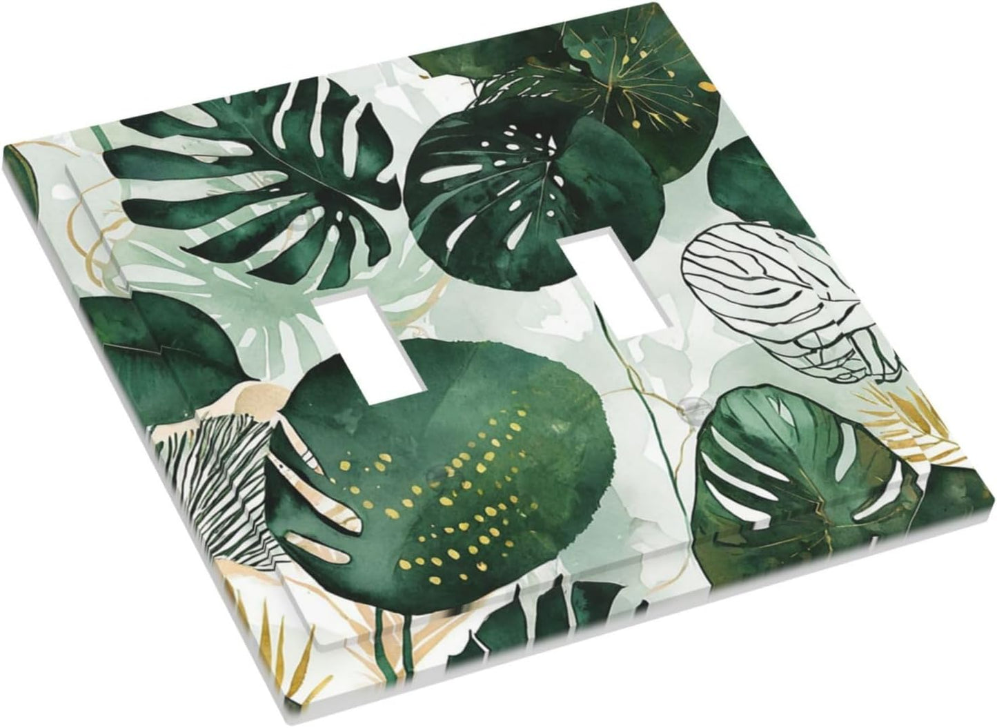 Decorative Switch Plates Boho Tropical Leaves 2 Gang Double Toggle Outlet Light Switch Cover Wall Plate Electrical Faceplate for Bedroom Bathroom Decor