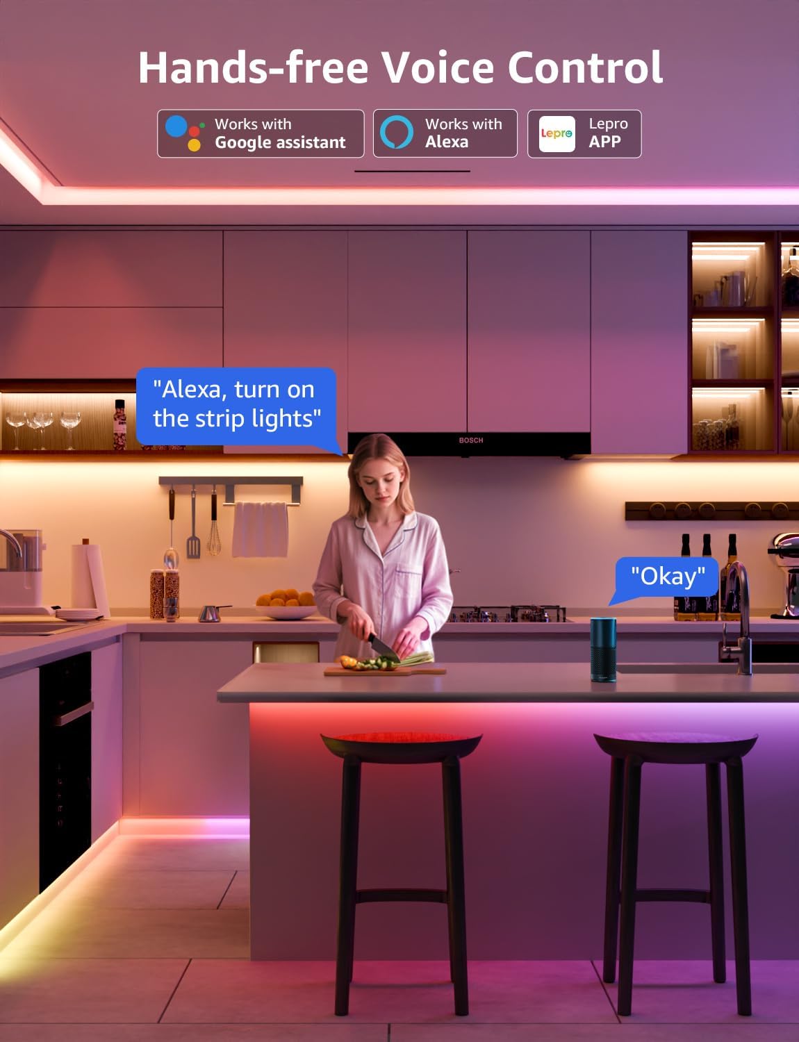 Lepro S2 AI Smart LED Strip Lights - 32.8ft RGBCW Light Strips with 2700K-5700K Tunable Warm White, Color Segment DIY, Personalized Al Lighting Designer, APP Control(No Remote), 2.4G Wi-Fi & Bluetooth
