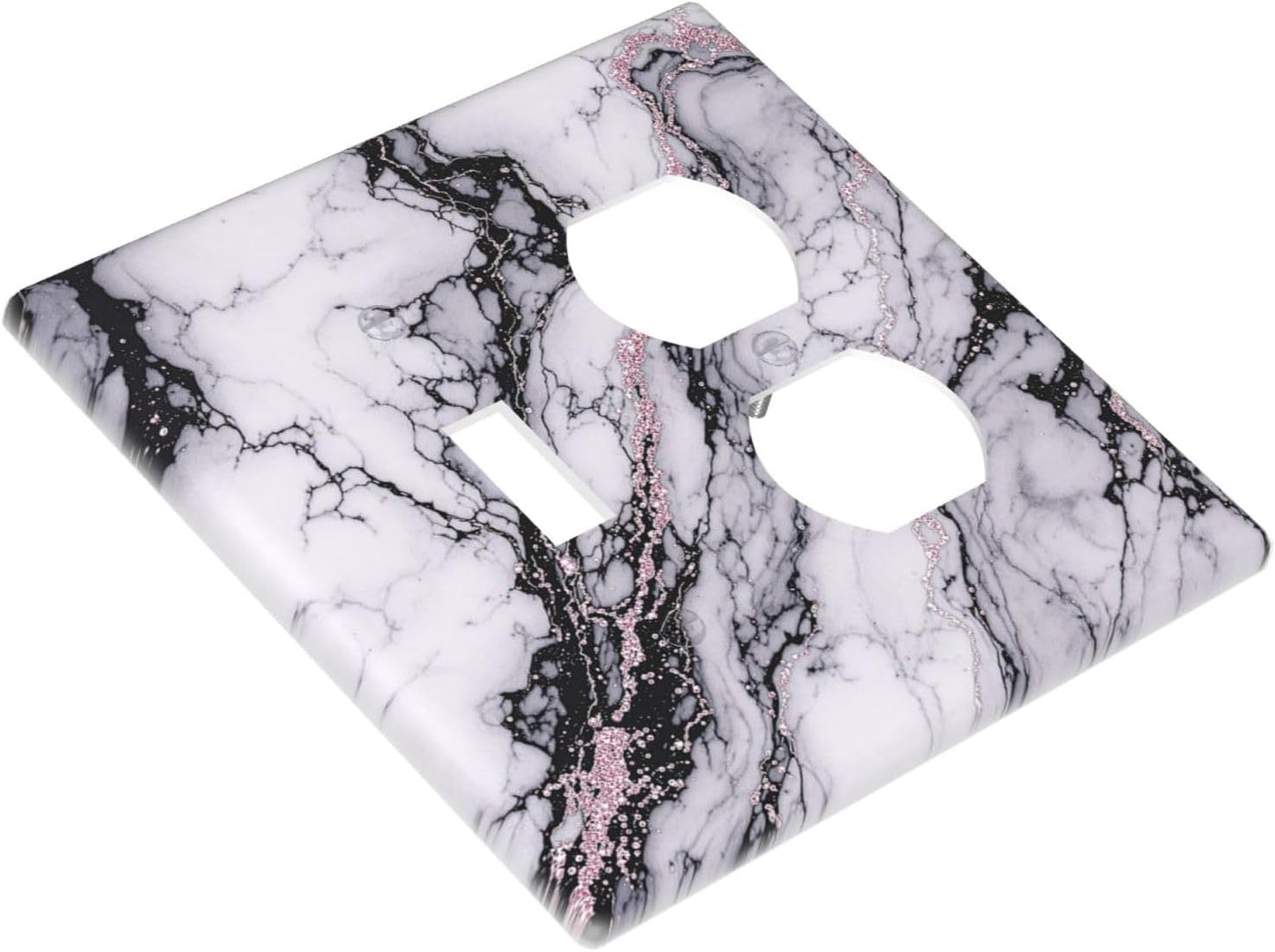 Wallplates White Marble Pattern Black Lines Pink Lines 1 Toggle 1 Duplex Switch Plate Electrical GFCI Faceplate Decorative Light Switch Covers for living Room Office Decor