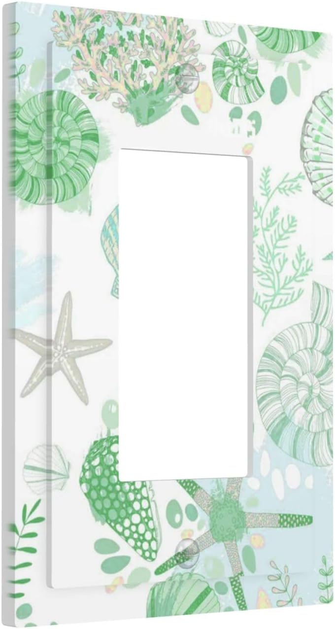 Beach Nautical Starfish Scallop Coral Conch Decorative Outlet Covers 1 Gang Single Rocker Light Switch Cover Plate Wall Plates GFCI Faceplate for Bathroom Home Decor