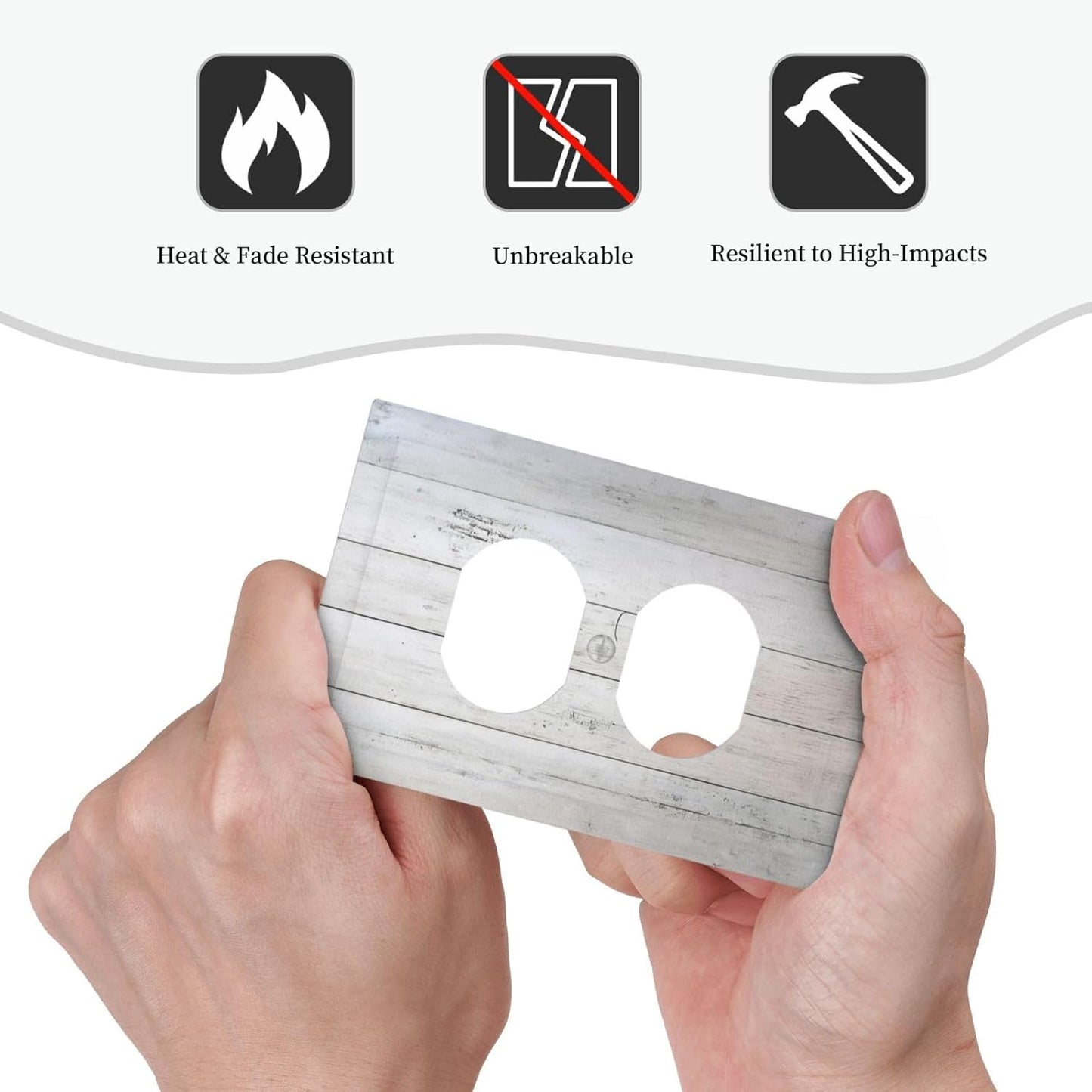Rustic White Grey Wood Grain Outlet Covers 1 Gang Duplex Light Switch Cover Wall Plate Decorative Switch Plates Electrical Receptacle Faceplate for Bedroom Bathroom Decor