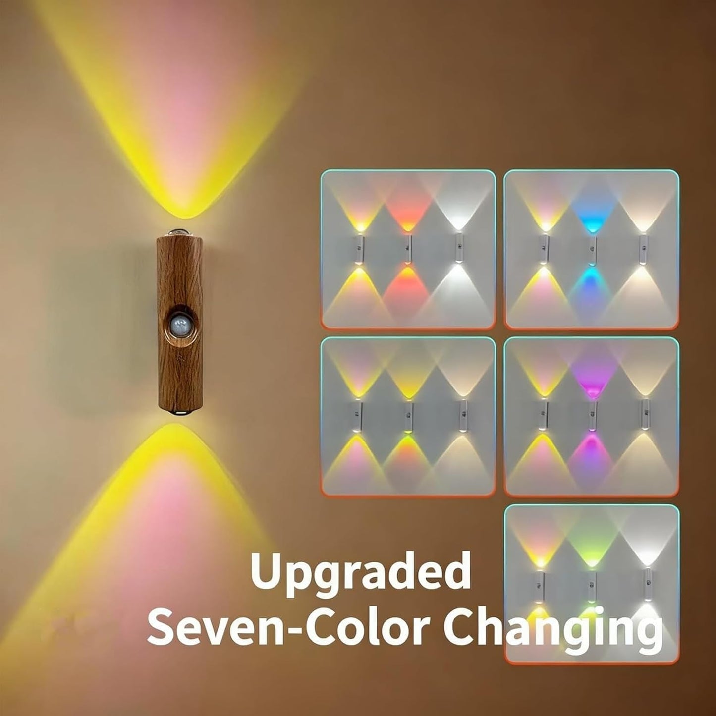 Rechargeable Smart LED Motion Sensor Ambient Light, Punch-Free Smart Sensor Magnetic Rechargeable LED Lights, Color Changing Motion Sensor Light for Stairs, Wardrobe, Cabinet (6, White-RGB 7colors)
