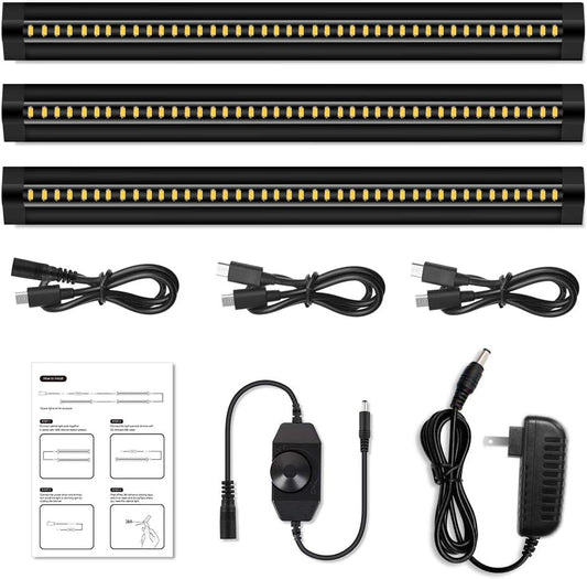 inShareplus LED Under Cabinet Lighting, 13 inch Dimmable, Warm White 3500K, CRI90+, 450Lumens, DC 12V Ultra Thin Under Counter Kitchen Lighting for Kitchen, Shelf, Cupboard, Black, 3 Pack