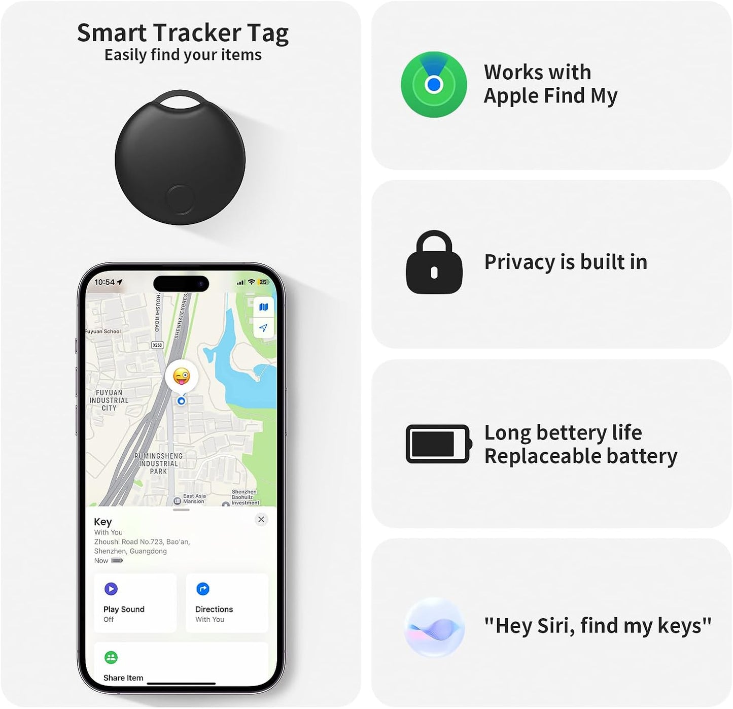 RSH Air Tracker Tag 4 Pack Luggage Tracker Smart Tag Works with Apple Find My, Bluetooth Key Finder Locator for Bags,Wallet Tracker,Item Finder Tag Locate or Tracking for Keys(iOS only)