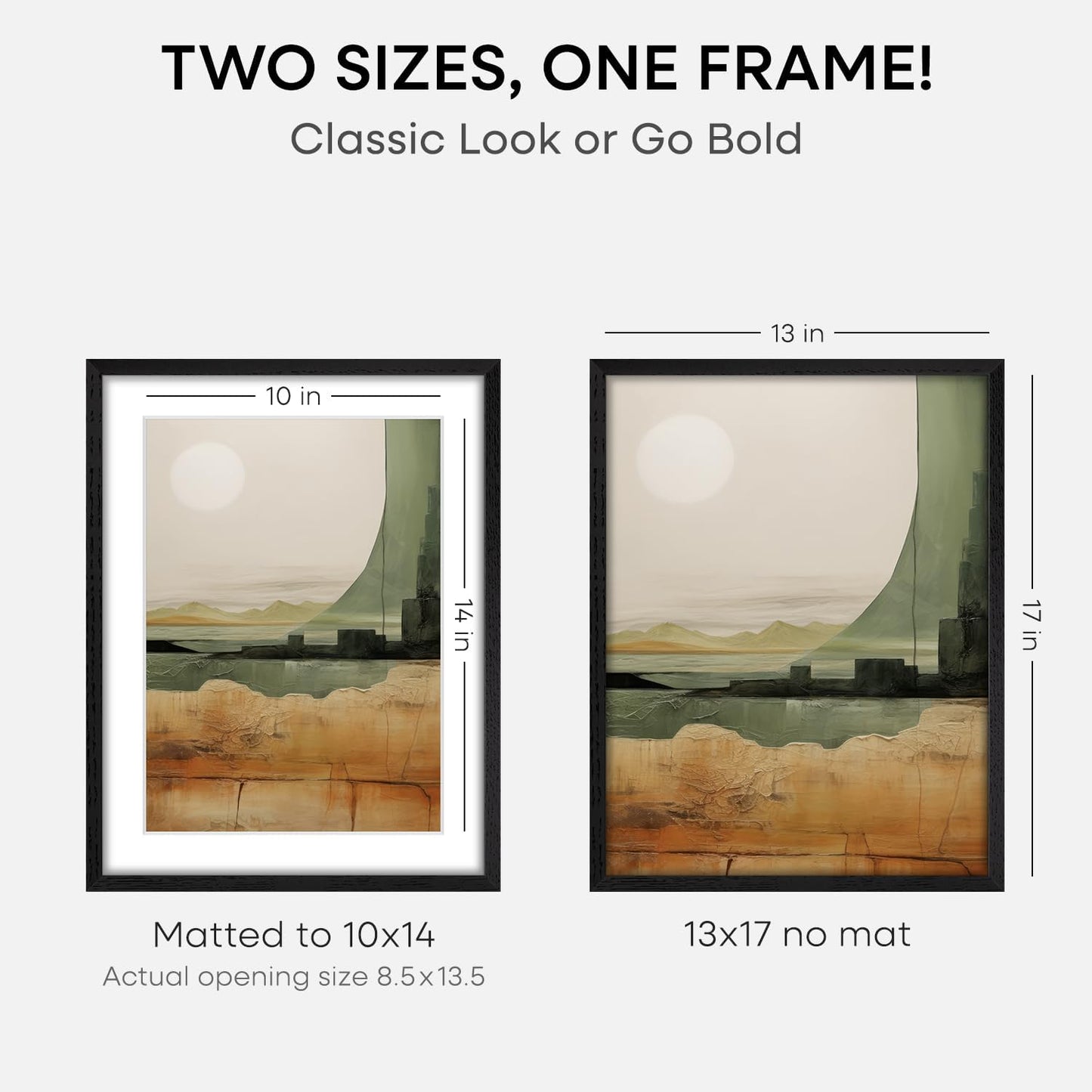Homeforia 13x17 Picture Frame Black Wood, High End Oak 13x17 Poster Frames with Mat 10x14 Photo, 13 x 17 Wooden Frame Matted to 10 by 14 Print, 17x13 Hanging Frames, Tempered Glass, Wall Kit, Set of 1