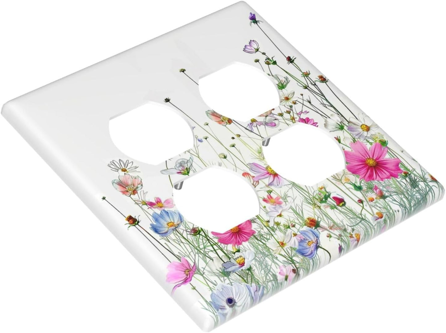 Outlet Covers Boho Colorful Flowering Plant Wild Flower 2 Gang Double Duplex Decorative Light Switch Covers Electrical Wallplates Socket Faceplate For Bed Room Living Room Decor