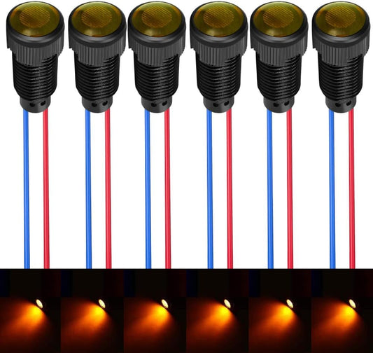 6pcs Yellow Indicator Pilot Light 110VAC Mounting Hole Size 10mm(Flame Retardant Plastic Shell)