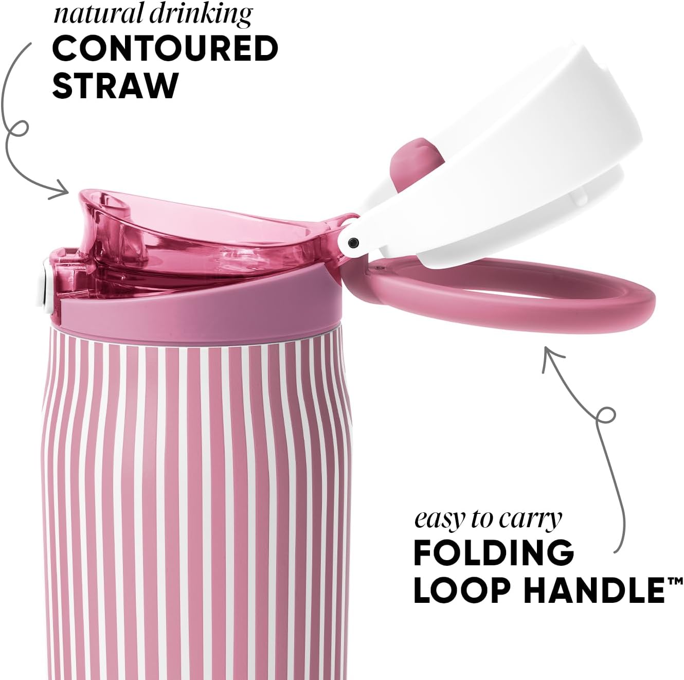 Simple Modern Mesa Loop Water Bottle with Covered Straw and Handle | 24oz Cup Holder Friendly Insulated Stainless Steel Bottles for Travel, Sports and School | Rose Stripes