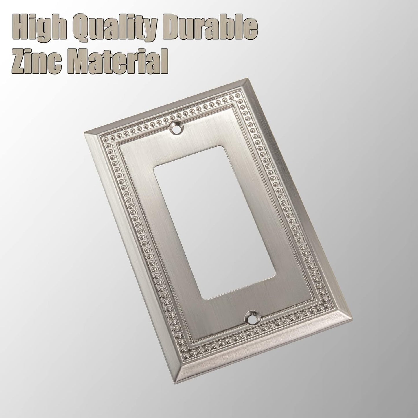Henne Bery Sunken Pearls Heavy Duty Decorative Wall Plate Switch Plate Outlet Cover (Single Decorator, 3 Pack, Satin Nickel)