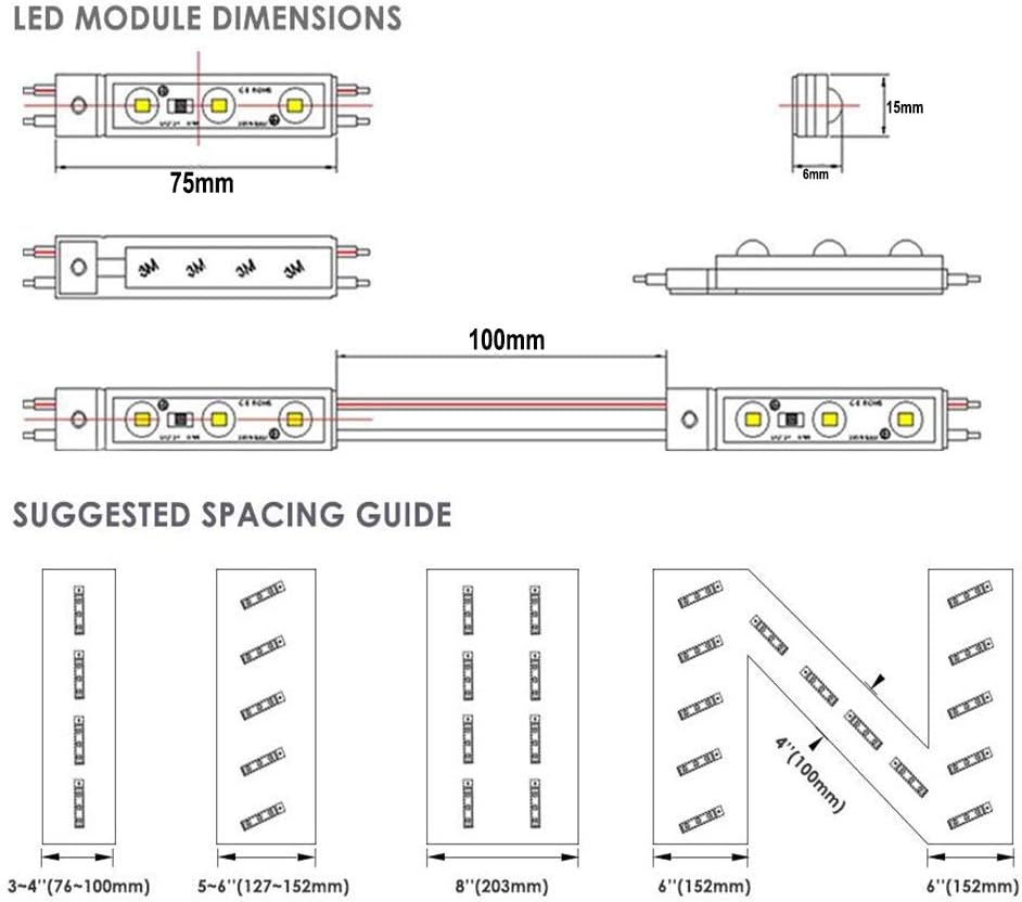 LED Module Windows Lights - 3000K White, 100pcs, 49.8 Ft, 5730 SMD, 150LM Per Module, IP65 Waterproof for Advertising Signs With Tape Adhesive Backside (No Power Supply)