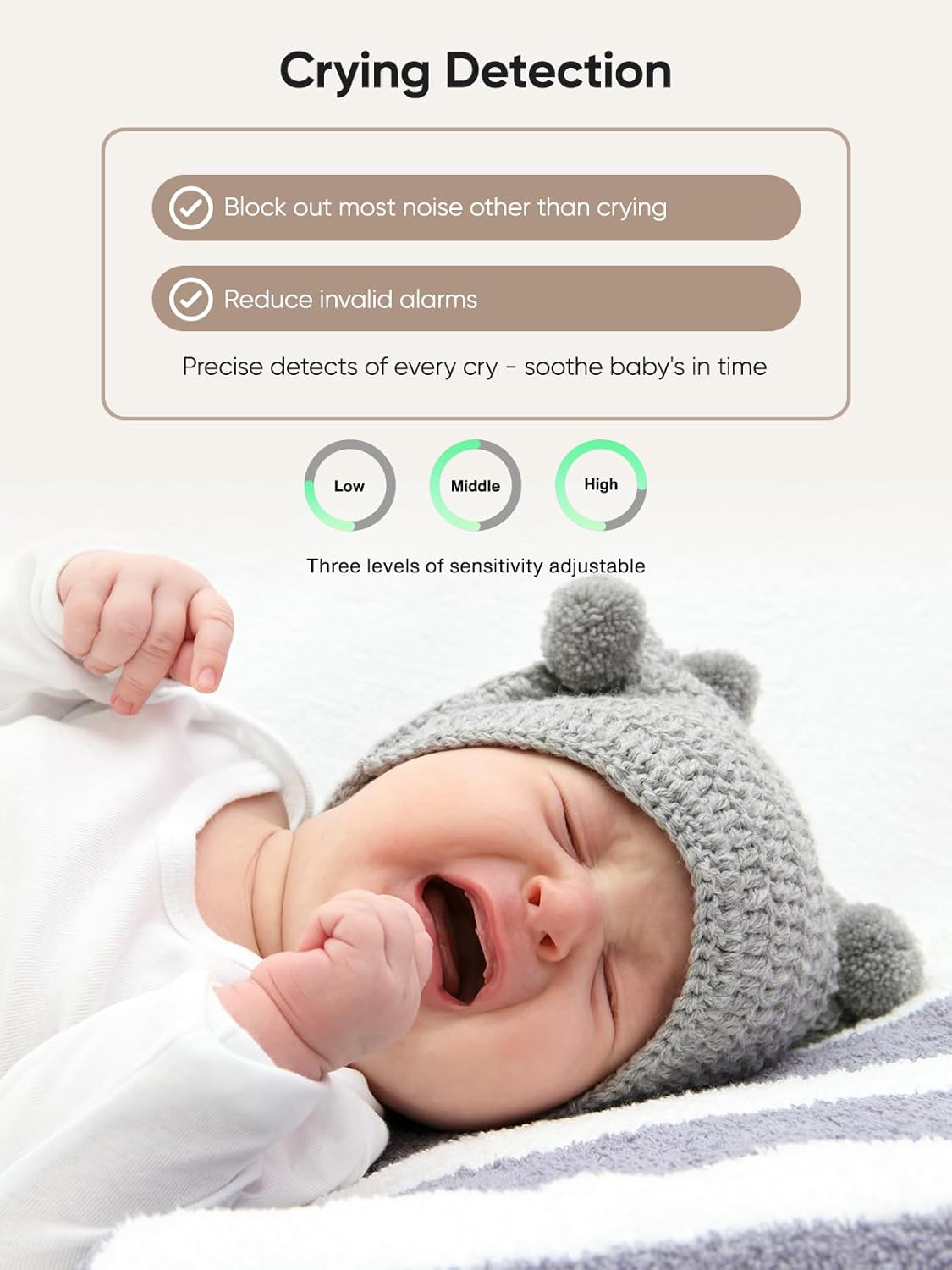 bonoch 1440p Baby Monitor with Camera and Audio, 5.5" Smart No WiFi Video Baby Camera, Crying/Motion/Turnover Detect, 240h Long-Lasting, Hack Proof, Night Vision, VOX Mode, White Noise, Shower Gifts
