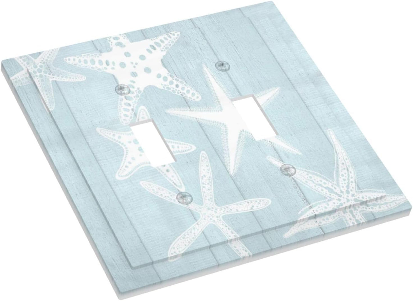 Beach Starfish Vintage Wood Rustic Country Ocean Decorative Switch Plates 2 Gang Double Toggle Outlet Light Switch Cover Wall Plate Electrical Faceplate for Farmhouse Kids Room Decor