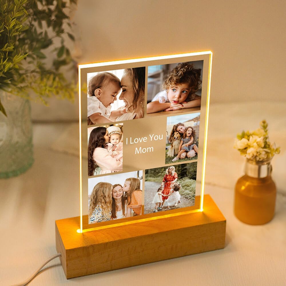 Custom Picture Frames, Personalized Photo Frames with Night Light, Customized Picture Frame, Personalized Valentines Day Gifts for Mom Baby Kid Family