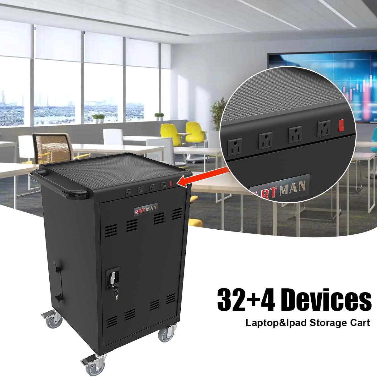 Laptop Charging Cart, 31+4 Charging Ports Laptop Storage Cart, 35-Bay Mobile Charging Cabinet for iPads up to 16.3", Chromebook Devices, Cord Management, Access Lock.School,Business.Black