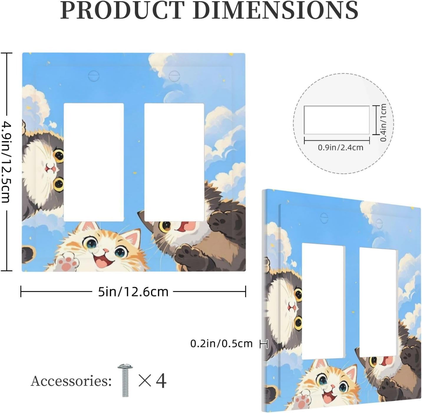 Decorative Outlet Covers Orange Gray Cute Cat Sky Cloud Cat S Paw 2 Gang Double Gfci Rocker Electrical Wall Panels Light Switch Cover Plate For Kids Room Nursery Decor