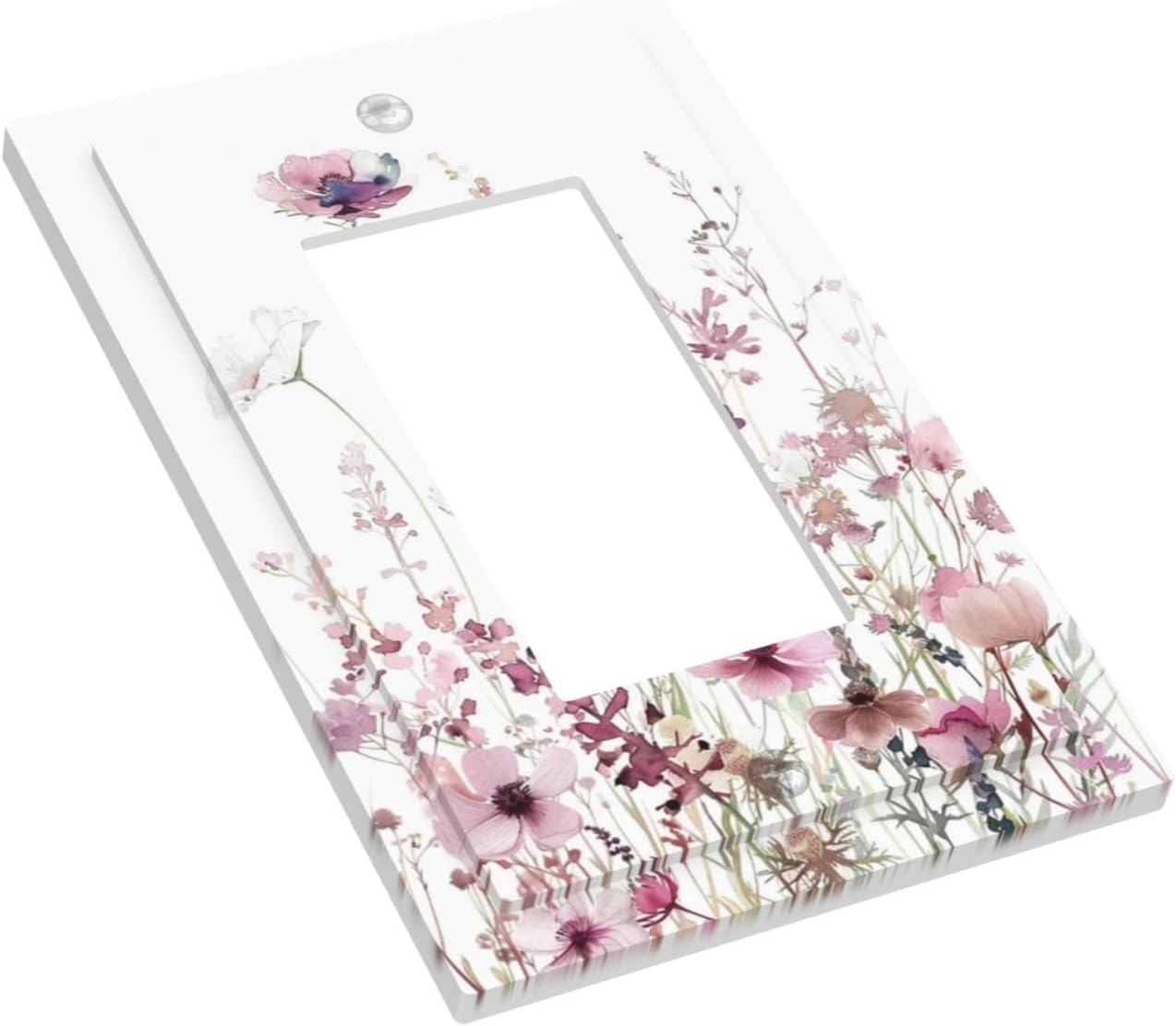 Floral Pink Watercolor Wildflowers Plant Flower Decorative Outlet Covers 1 Gang Single Rocker Light Switch Cover Plate Wall Plates GFCI Faceplate for Bedroom Living Room Decor