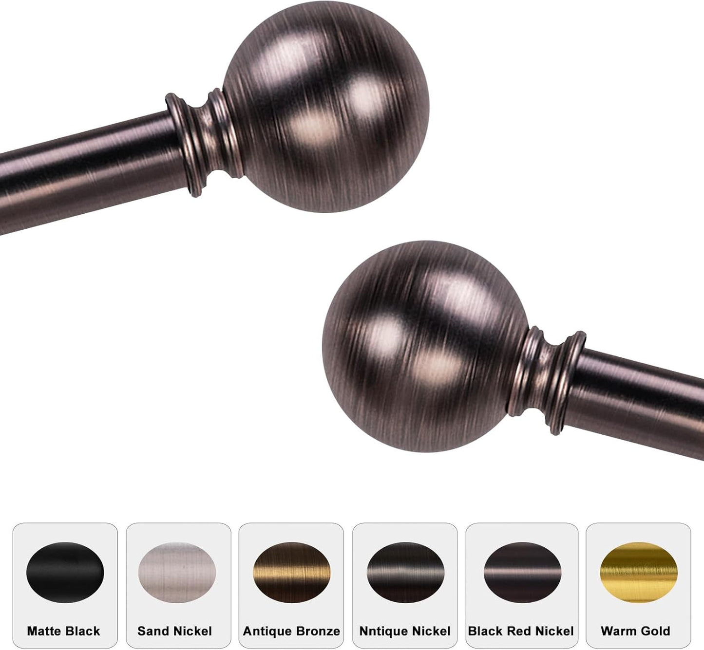 Curtain Rods for Windows 18 to 88 inches, 1 Inch Modern Metal Drapery Rods, Adjustable Heavy Duty Curtain Pole with Round Finials(18"-88"Dark Red)