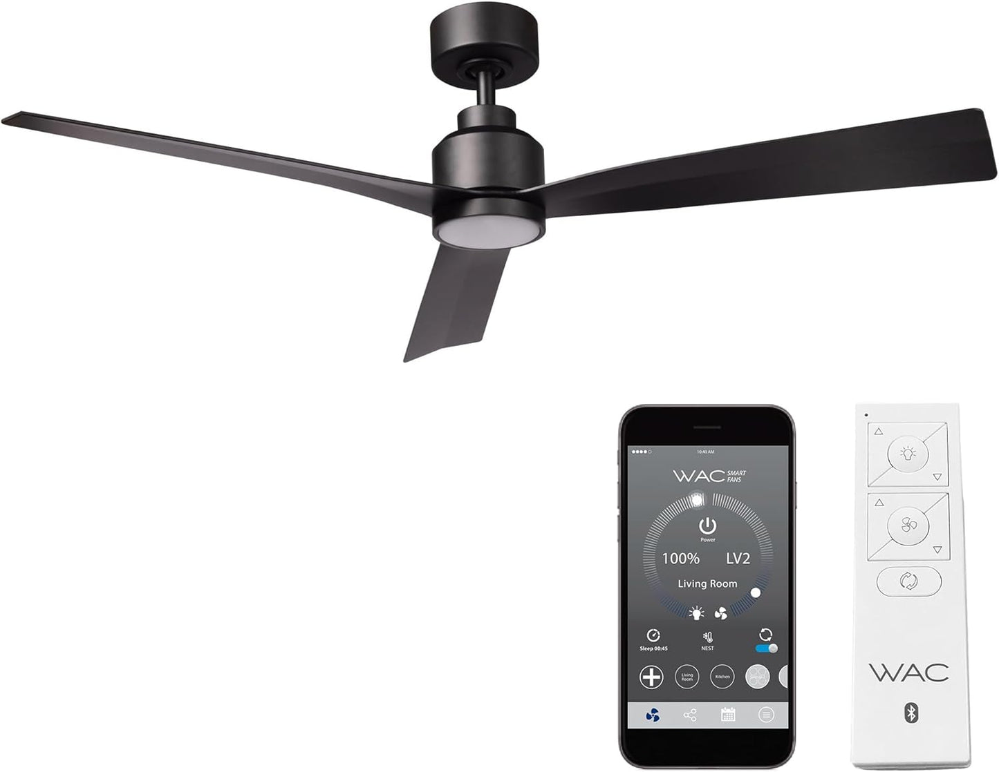 Clean Indoor/Outdoor 3-Blade Smart Compatible Ceiling Fan 52in Matte Black with 3000K LED Light Kit and Remote Control with Wall Cradle. Works with iOS/Android, Alexa, and Google Assistant.