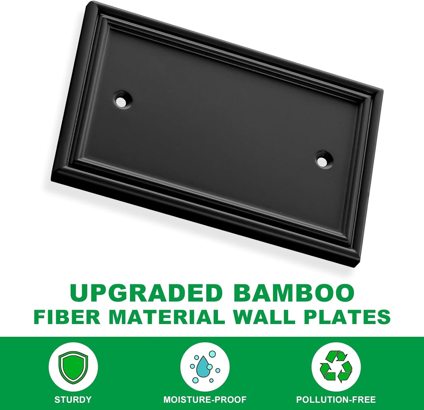 Black Modern Decorative Wall Plate Light Switch Cover Decorator Outlet Covers Rocker Switch Plates Bamboo Fiber Material Wall Plates for Kitchen Bathroom (1 Gang Single Blank-4 Pack)