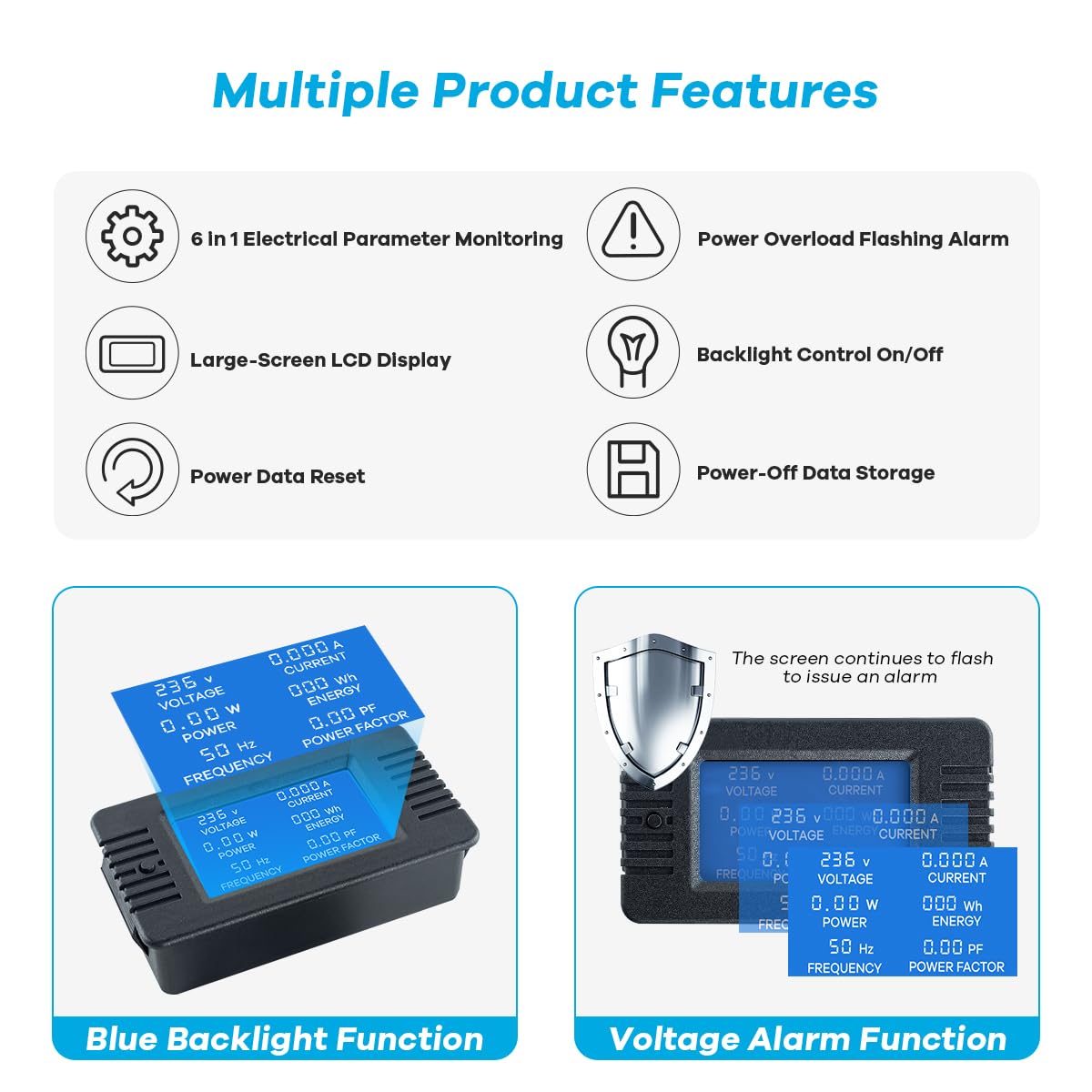 AC 80-260V 100A Multi-Function Power Monitor LCD Digital Display Voltage Current Frequency Power Factor Energy Meter Ammeter Voltmeter with Split Core Current Transformer