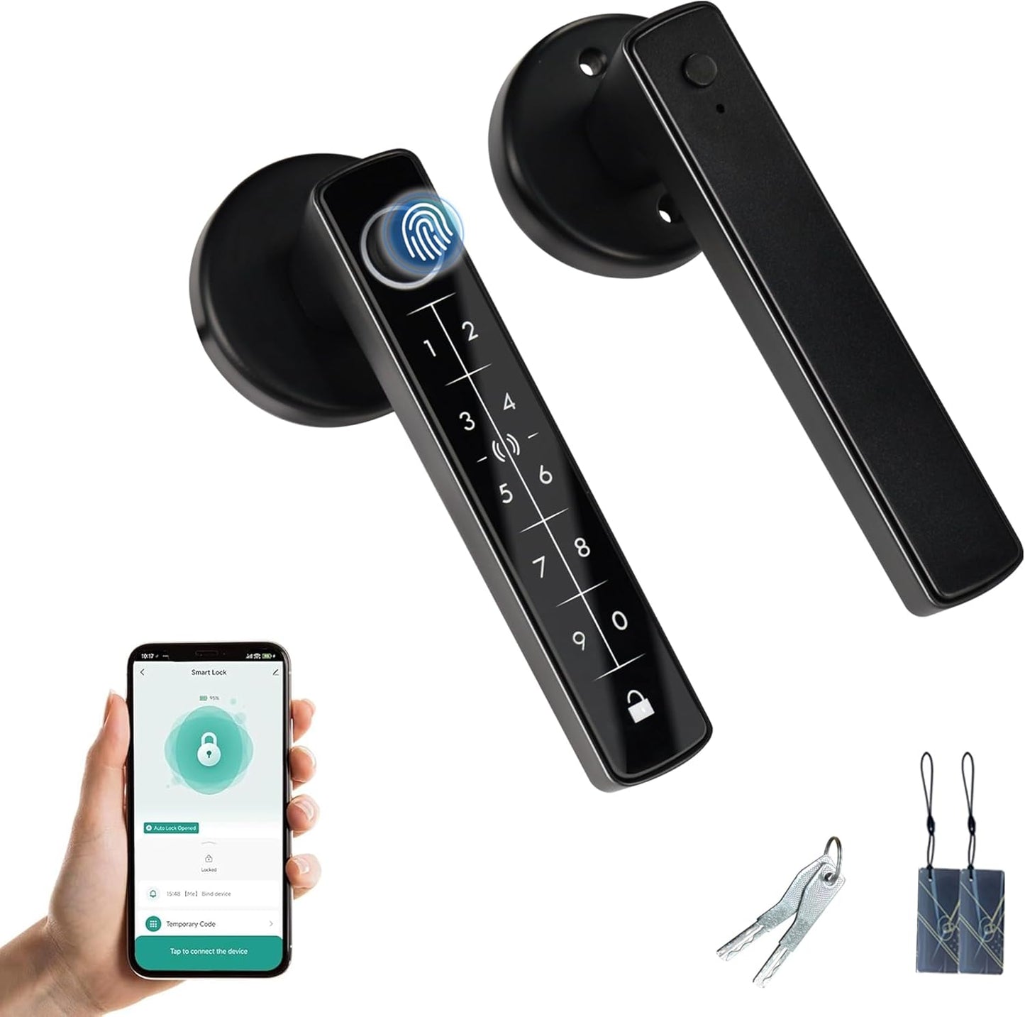 Fingerprint Door Lock Biometric Door Lock with Keypad & Keyless Entry - Smart Door Knob Handle for Bedroom/Home/Hotel/Office/Apartment - Supports APP/IC Card/Fingerprint/Key/Passcode Unlocking