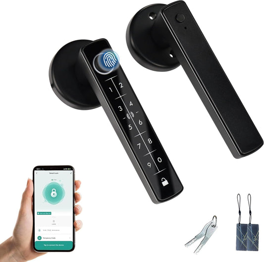 Fingerprint Door Lock Biometric Door Lock with Keypad & Keyless Entry - Smart Door Knob Handle for Bedroom/Home/Hotel/Office/Apartment - Supports APP/IC Card/Fingerprint/Key/Passcode Unlocking