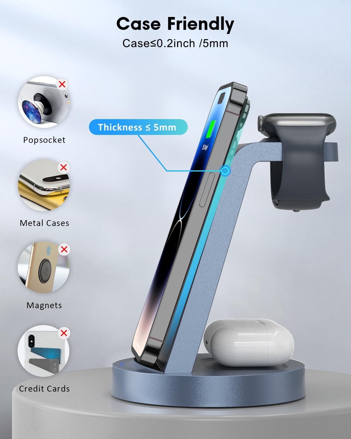 3 in 1 Charging Station for Apple Device, Wireless Charger for iPhone 16 15 14 13 12 11 Pro Max & Apple Watch iwatch- Charging Stand Dock for AirPods