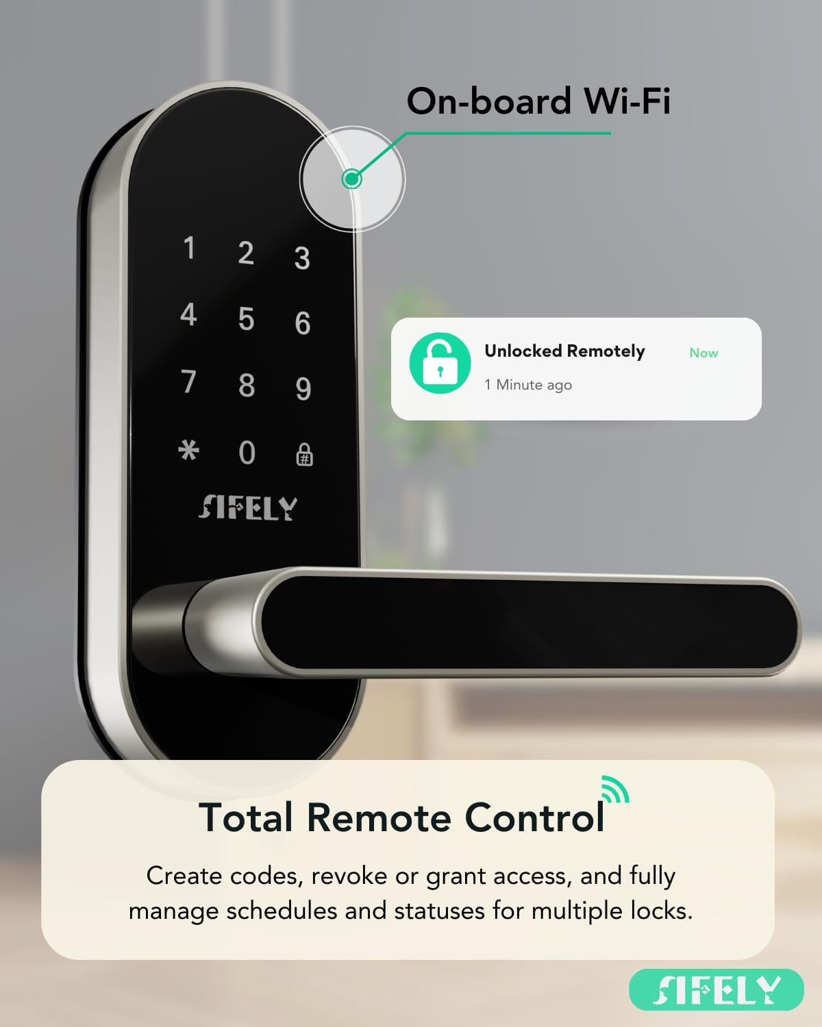 Built-in WiFi Smart Door Lock with Handle – Keyless Entry via App, Codes, Cards, Key, Voice & Remote Unlock, Auto-Lock, Access Logs, Family Sharing, Works with Alexa & Google, Great for Home & Rental