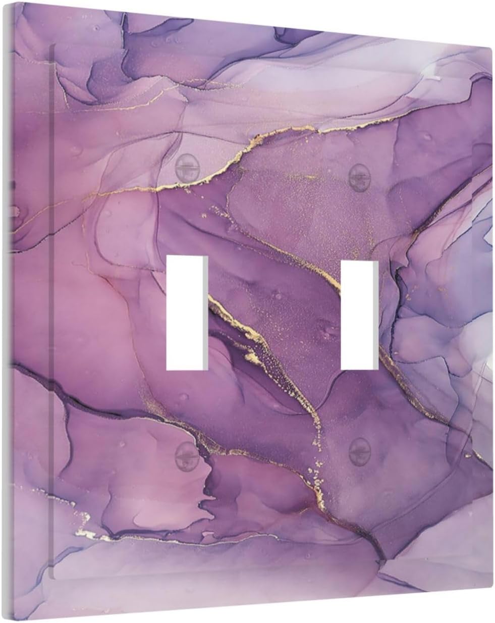 Decorative Switch Plates Purple Marbling Golden Line 2 Gang Double Toggle Outlet Light Switch Cover Wall Plate Electrical Faceplate for living Room Bathroom Decor