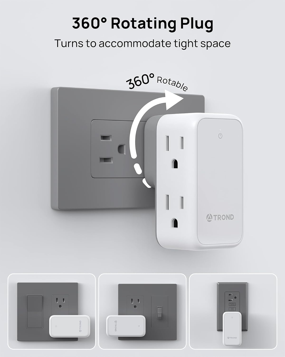 TROND Outlet Extender with 360 Rotating Plug, 6 AC Outlet Splitter, Turn One into Multiple Sideways Plug Adapter, Small Power Extension for Home Office Travel Cruise Ship Essentials
