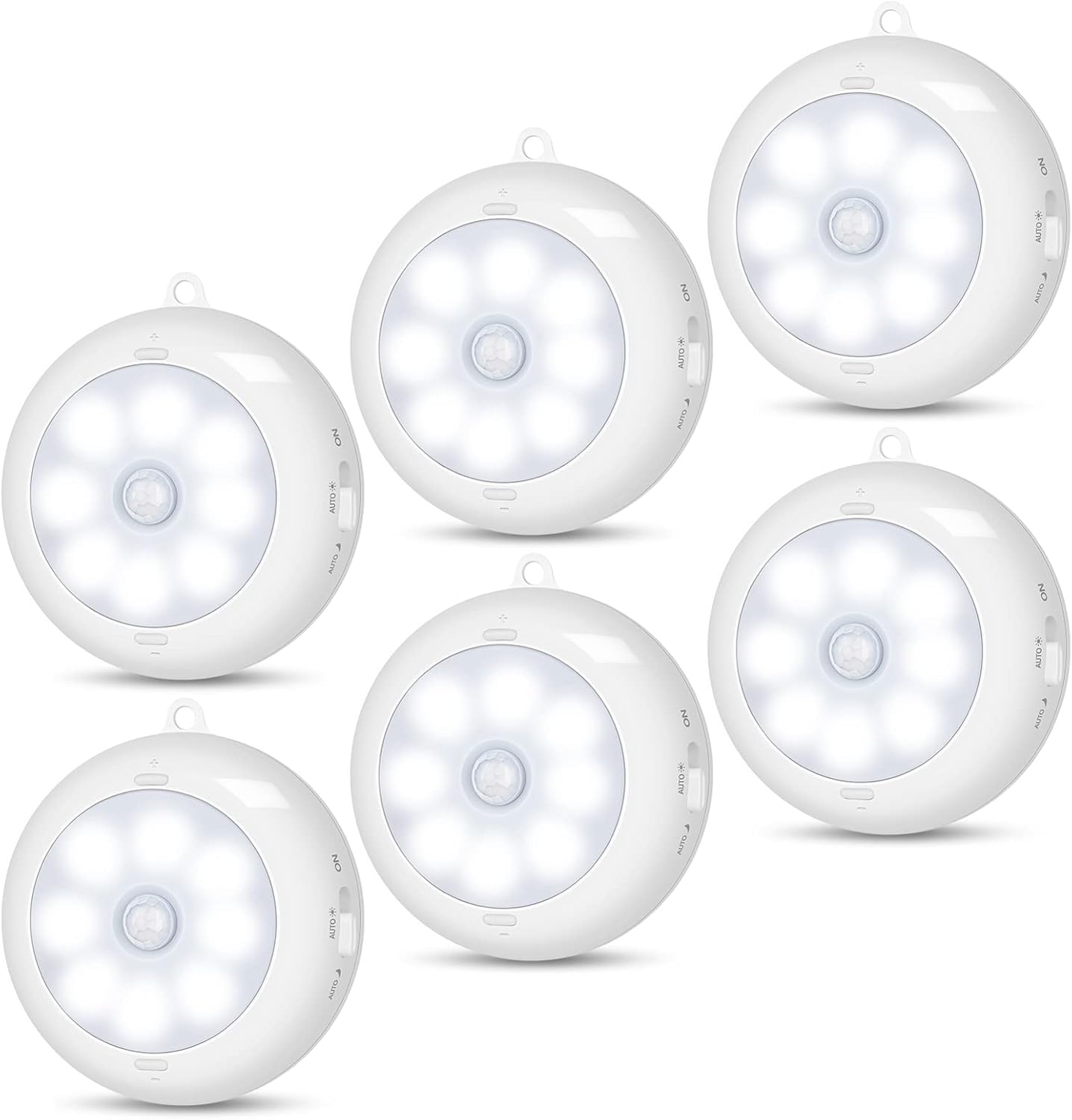Motion Sensor Light Indoor, Under Cabinet Light, Ceiling Lights, AA Battery Operated Stick on Wireless Puck Lights for Wall, Step, Stair, Dimmable (6 Packs)