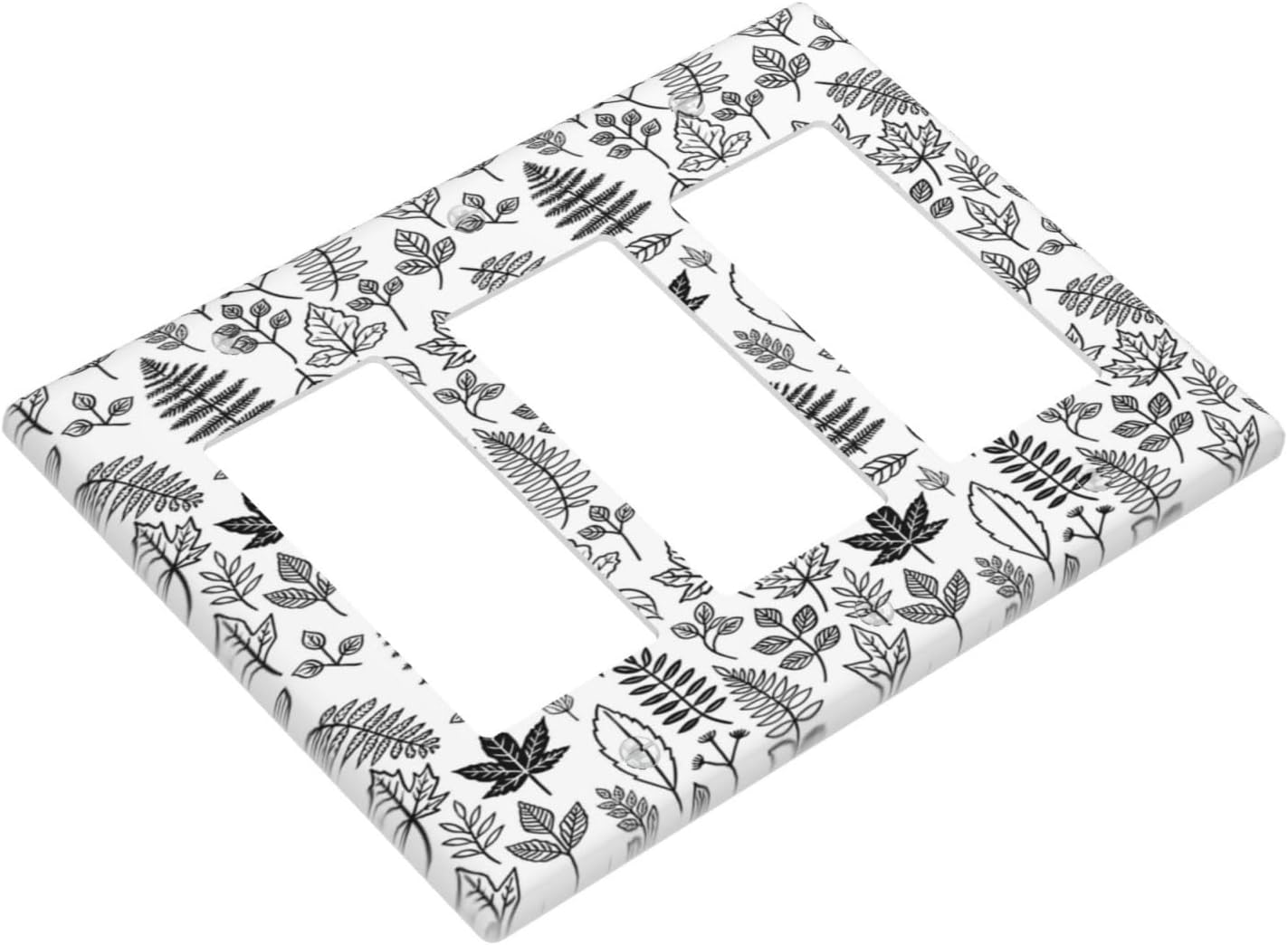 Black White Leaf Wheat Maple Leaf Plant Light Switch Covers 3 Gang Rocker Decorative Triple Outlet Wall Plate Cover Electrical GFCI Switchplate for Bedroom Bathroom Decor
