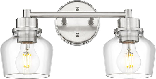 Emak 2-Light Vanity Lights, Brushed Nickel Bathroom Lights Over Mirror with Clear Glass Shade, Modern Bathroom Wall Sconces, VL122-BN-CG-2