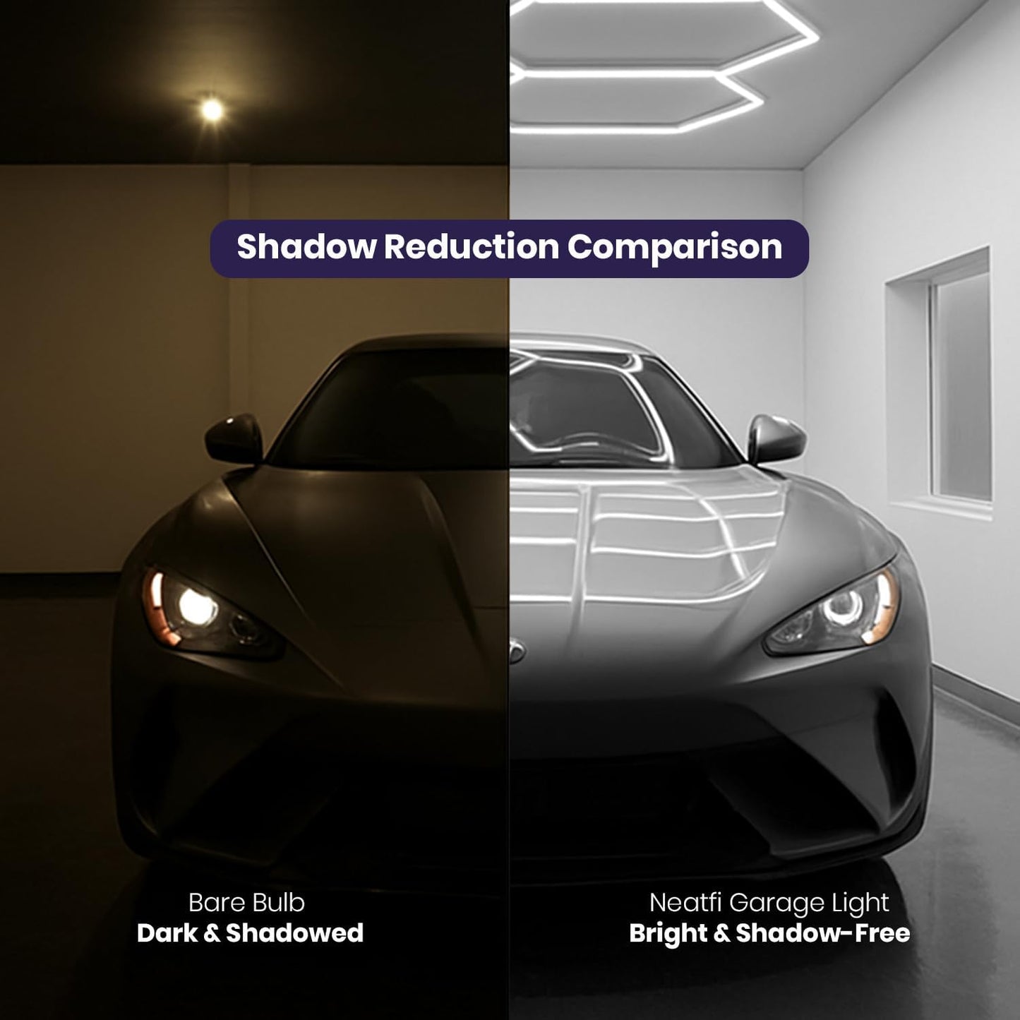 Neatfi LED Garage Lights, 56,320 Lumens, 6500K, 512W, Ultra-Bright Ceiling Lighting for Auto Shops, Car Detailing, Barber Shop, Beauty Salon, Warehouse, Basement, and Gym (Diamond Grid, White)