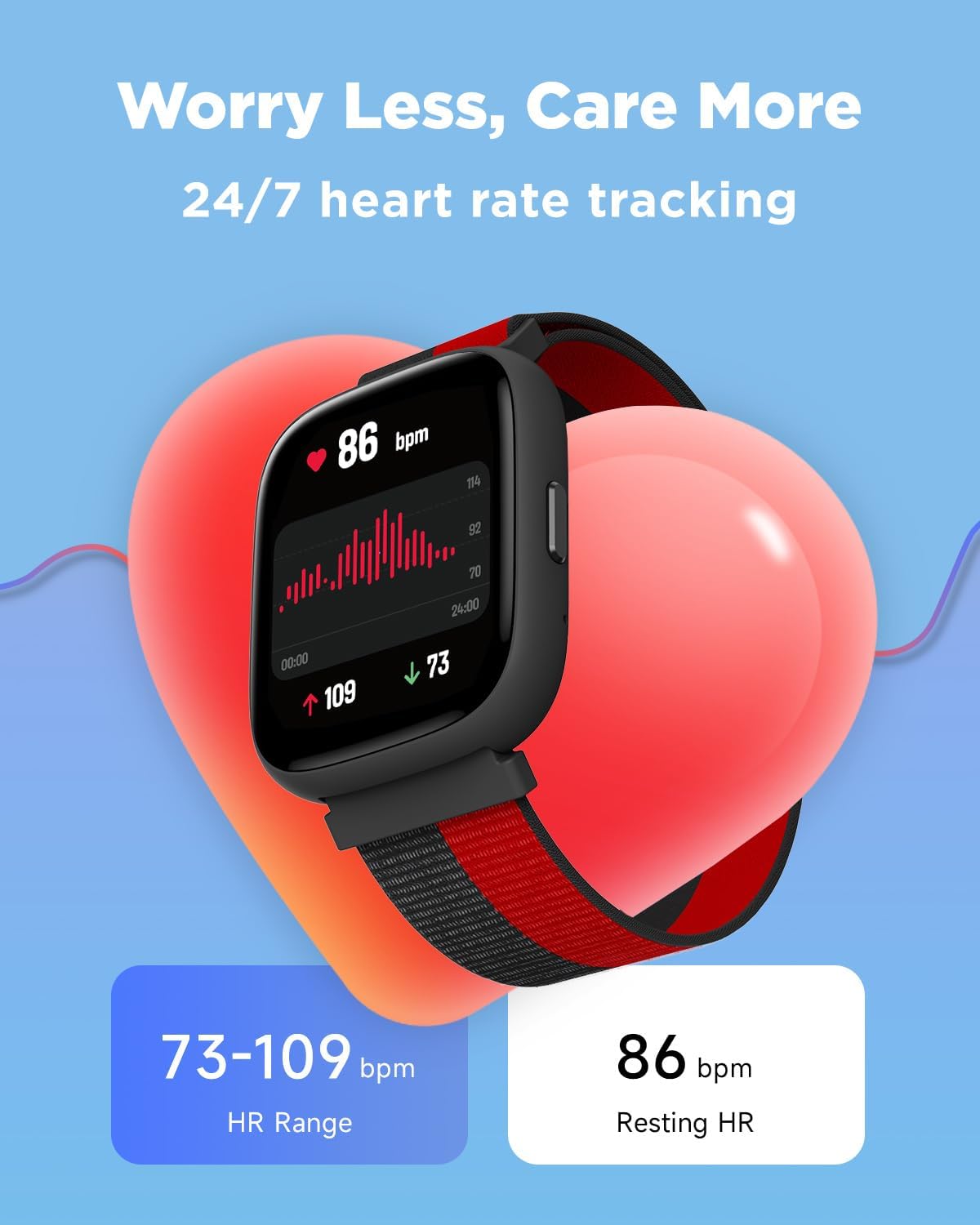 BIGGERFIVE Smart Watch for Kids, 1.8" Fitness Tracker Watch Pedometer, Heart Rate, IP68 Waterproof, Sleep Monitor, Calorie Step Counter, Puzzle Game with/Without APP for Girls Boys Teens 5-16, Nylon